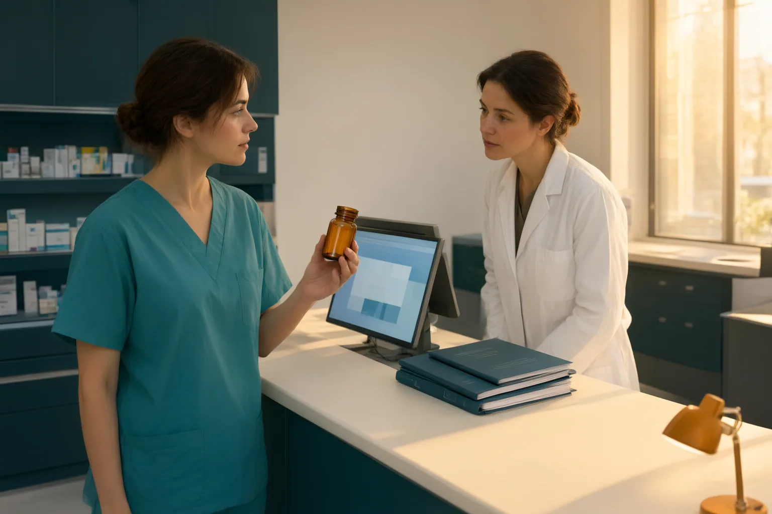 Editorial scene showing practical next steps for How Pharmacy Technicians Should Escalate Prescription Discrepancies and Document Near Misses